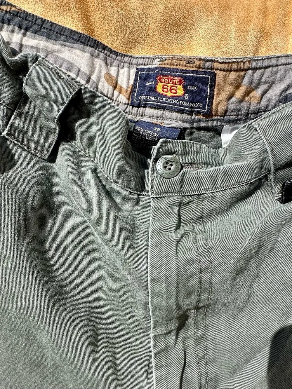 Men’s Route 66 Dark Green Cargo Shorts with Camouflage Accent